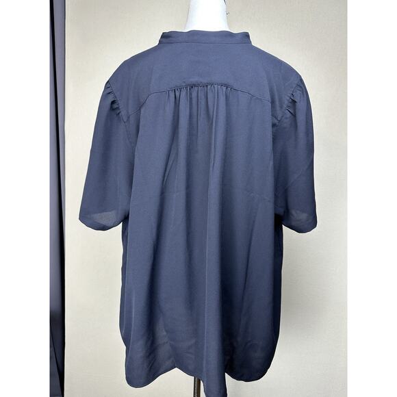 Lands' End Women's 24W Navy Blue 100% Polyester Short Sleeves Hidden Buttons - Picture 5 of 16